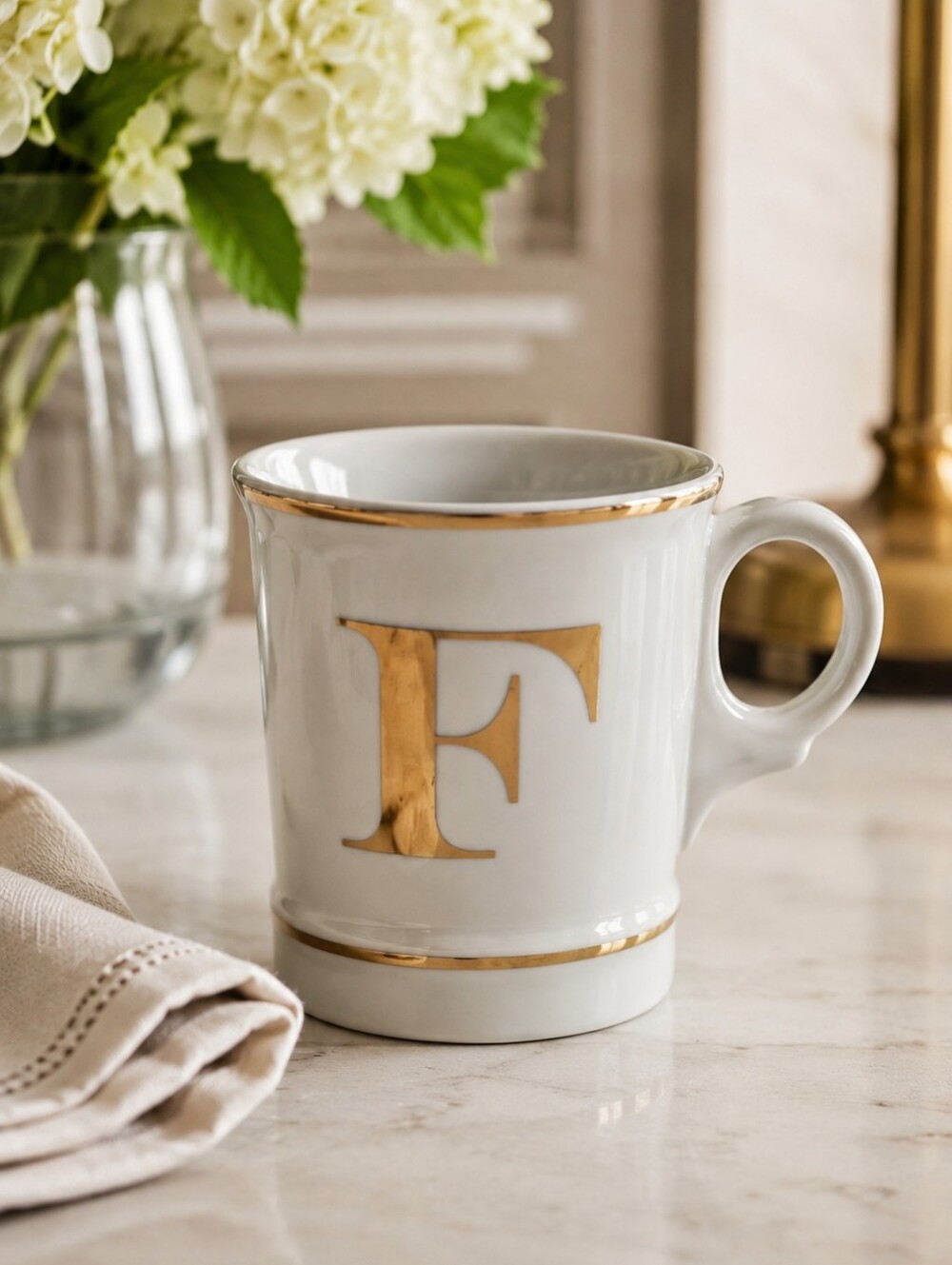 Williams Sonoma Gold Monogram F Mug Discontinued 4.5" Porcelain Coffee Cup